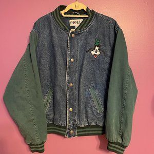 Vintage Genus Denim Disney Goofy Varsity Bomber Jacket (Medium)